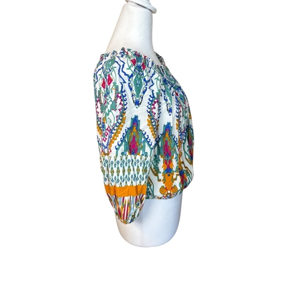 Christian Siriano Boho Chic Cropped Top Blouse Balloon Sleeve Small Tribal Print - Picture 3 of 10